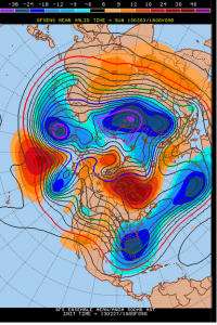 The 18z GFS ensemble mean, valid for the afternoon of March 3rd, shows a very strong negative NAO block, which favors the development of a strong storm system.