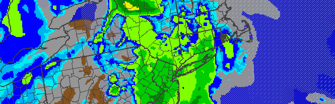 NAM Model's simulated radar, showing precipitation lingering over the area through Tuesday Night. Clearing is expected behind a cold front on Wednesday. 