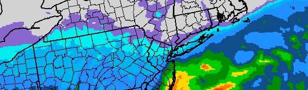 NAM model forecast precipitation totals through Tuesday. Notice the sharp cutoff in precipitation totals from North to South near New York City. 