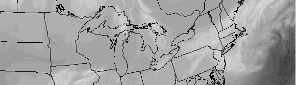 Water vapor satellite imagery early Tuesday morning, showing the strong coastal system moving away to the Northeast and calmer, drier weather approaching.
