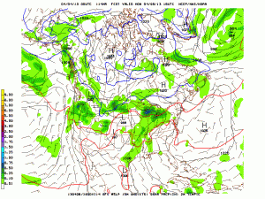 The GFS for Monday afternoon shows a weak SW flow, but a large dome of high pressure just offshore. 