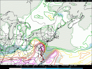 The 6/12 00z NAM's surface-based CAPE, valid for 2 p.m. Thursday. 