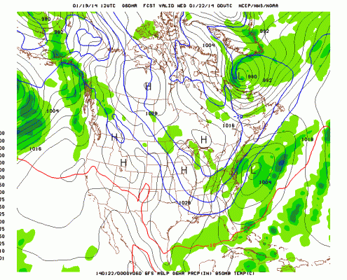 Today's 12z GFS shows light snow for the region on Tuesday afternoon. (NCEP)