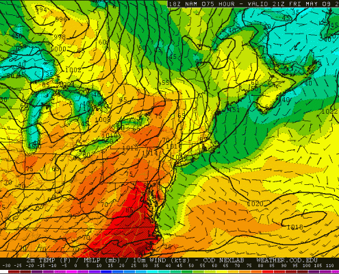 Today's 18z NAM for valid for Friday shows temperatures warming back up (weather.cod.edu). 