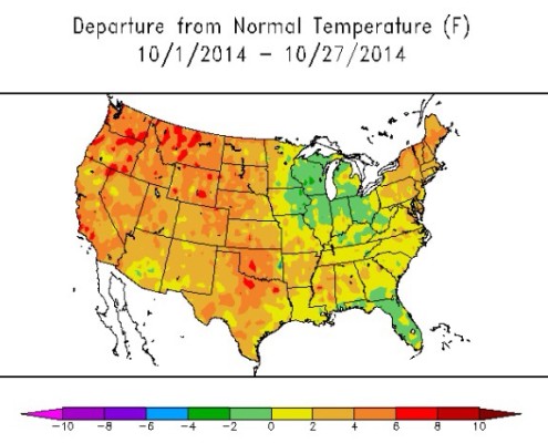 It has been much warmer than average for most of the country this month (ACIS). 