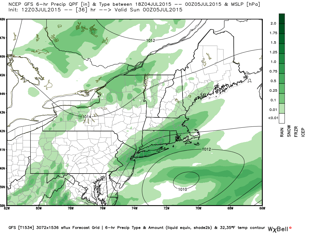 GFS model showing a period of heavy rain Saturday afternoon. 