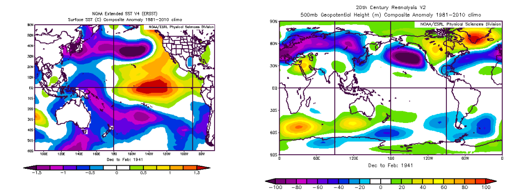 Dec-Feb 1941 SST & 500mb anomaly