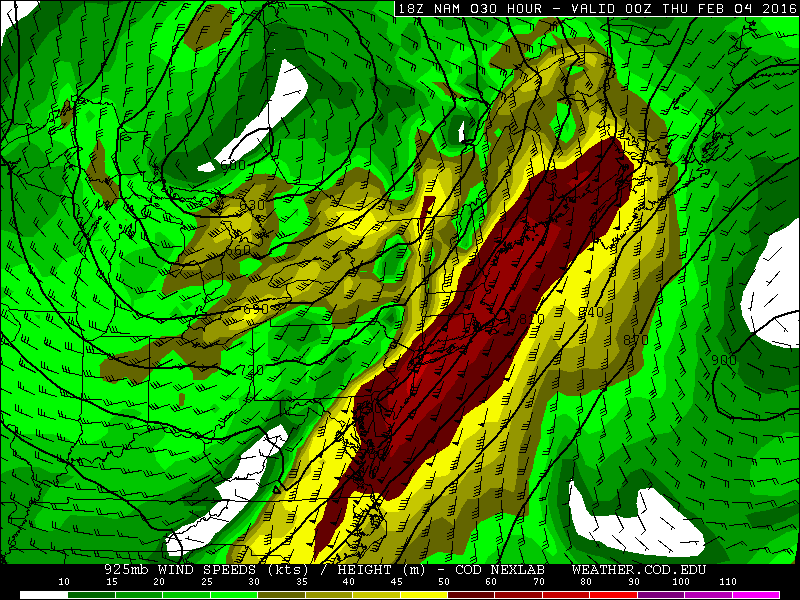 18z NAM showing winds 60-70kt at 925mb (2500 ft) tomorrow evening