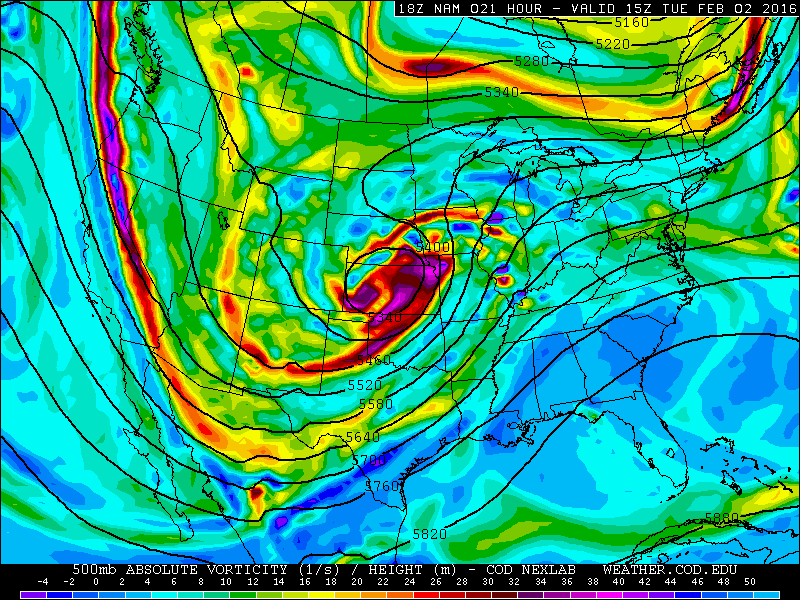 NAM model showing a strong, dynamic storm system over the Central US on Tuesday. 