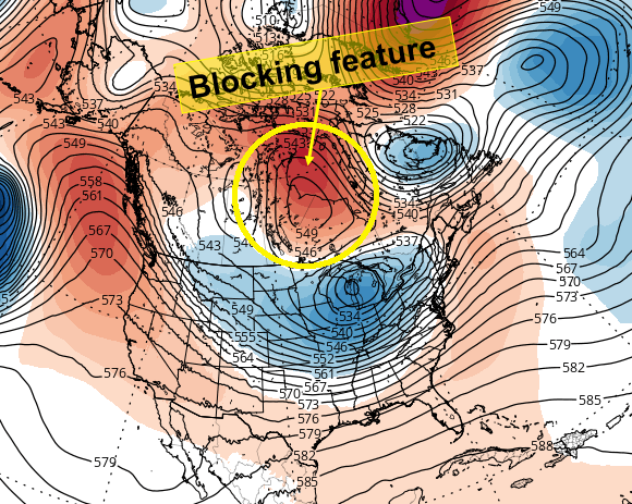 Forecast models show a blocking feature over Central Canada that helps to change the pattern by the middle to end of this week. 