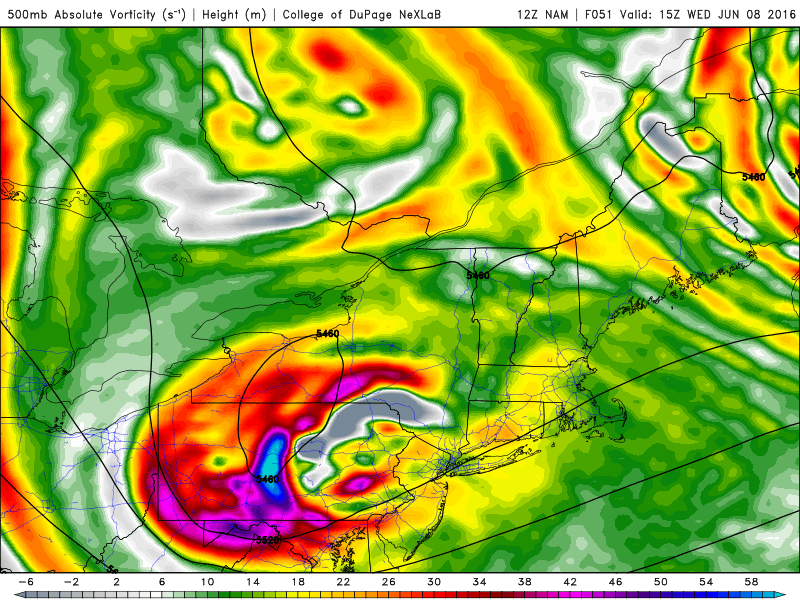 NAM showing strong shortwave tracking the Northeast region on Wednesday