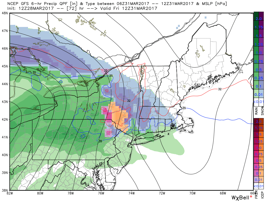 Models show wintry precipitation in the northern interior on Friday.