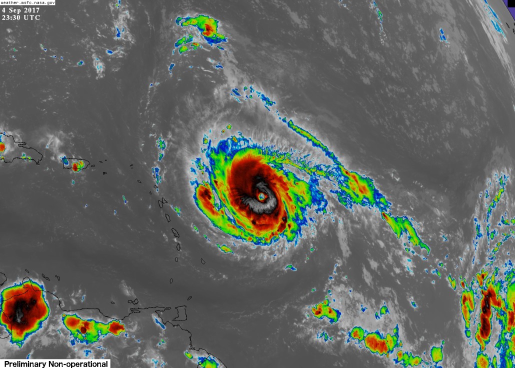 Category 4 Hurricane Irma over the Central Atlantic this evening as seen by GOES 16. 