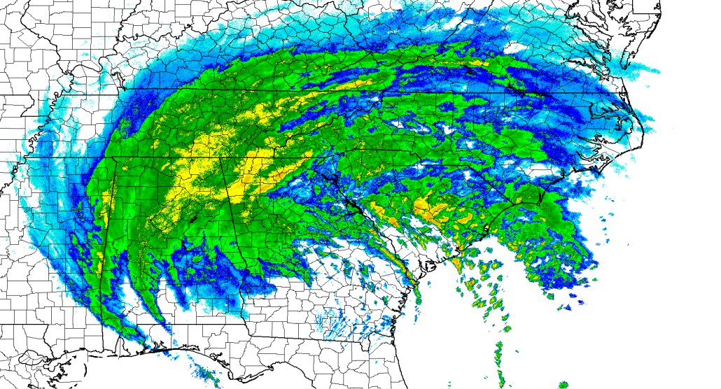 Hi-res Base Reflectivity imagery of the remnants of Hurricane Irma over the Southeast US