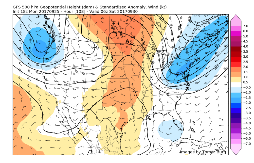 ECMWF model showing a mid level trough working into the Northeast this weekend with another ridge hot on its heels (Accuweatehr Pro) 