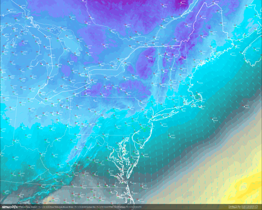RTMA temperatures showing the near-record cold readings across the area in conjunction with the gusty winds behind the Arctic front 