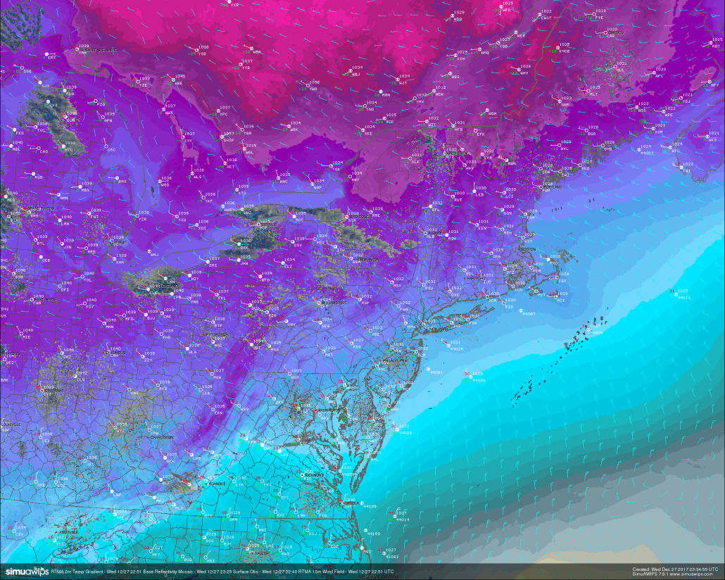 This evenings RTMA showing surface temperatures across the region in the teens and 20's across much of the Northeast this evening 