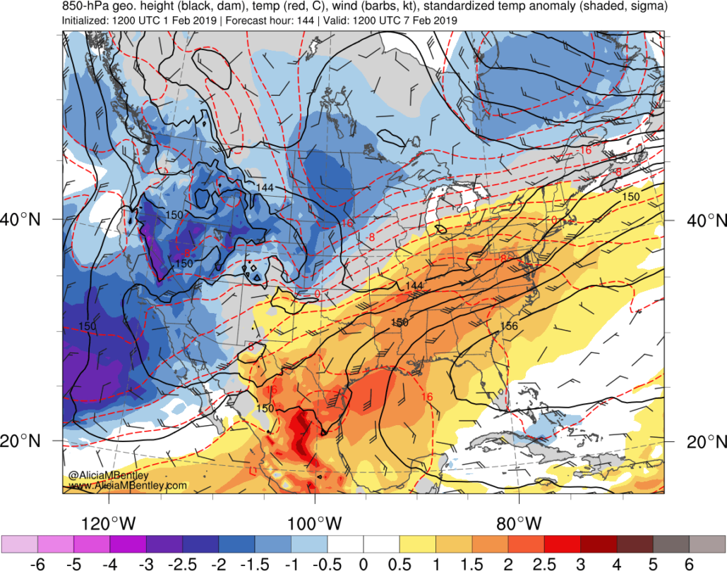 850mb winds and temp anomalies 